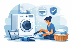 How to Reduce Lint Around the Dryer Safely - On Time Home Experts - On Time Home Experts Air Duct Cleaning Chimney Cleaning Dryer Vent Cleaning Attic Insulation Background Checked & Drug Tested Skilled and Trained Technicians 972-433-9636 2026 2026 Air Duct | Chimney | Dryer Vent Cleaning | Attic Insulation