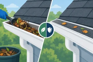 Gutter Cleaning Versus Gutter Guards Explained - On Time Home Experts - On Time Home Experts Air Duct Cleaning Chimney Cleaning Dryer Vent Cleaning Attic Insulation Background Checked & Drug Tested Skilled and Trained Technicians 972-433-9636 2026 2026 Air Duct | Chimney | Dryer Vent Cleaning | Attic Insulation